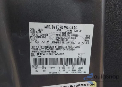 2012 Ford F150 Supercrew from USA, damaged, VIN 1FTFW1ETXCFA54232